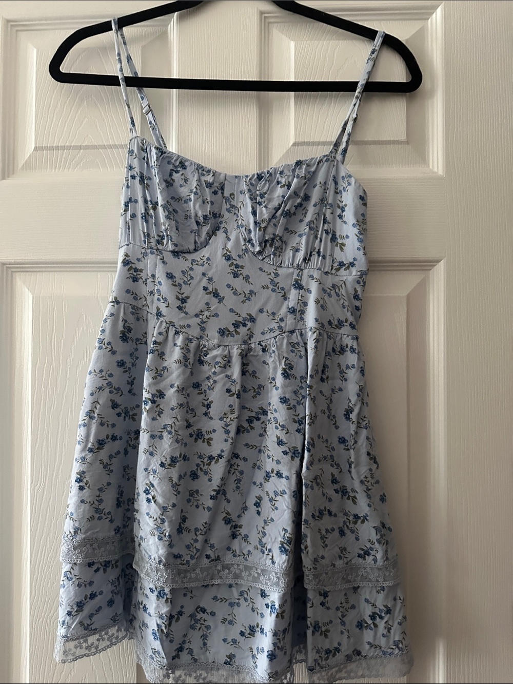 Hollister Light Blue Floral Slip Dress with Lace Trim